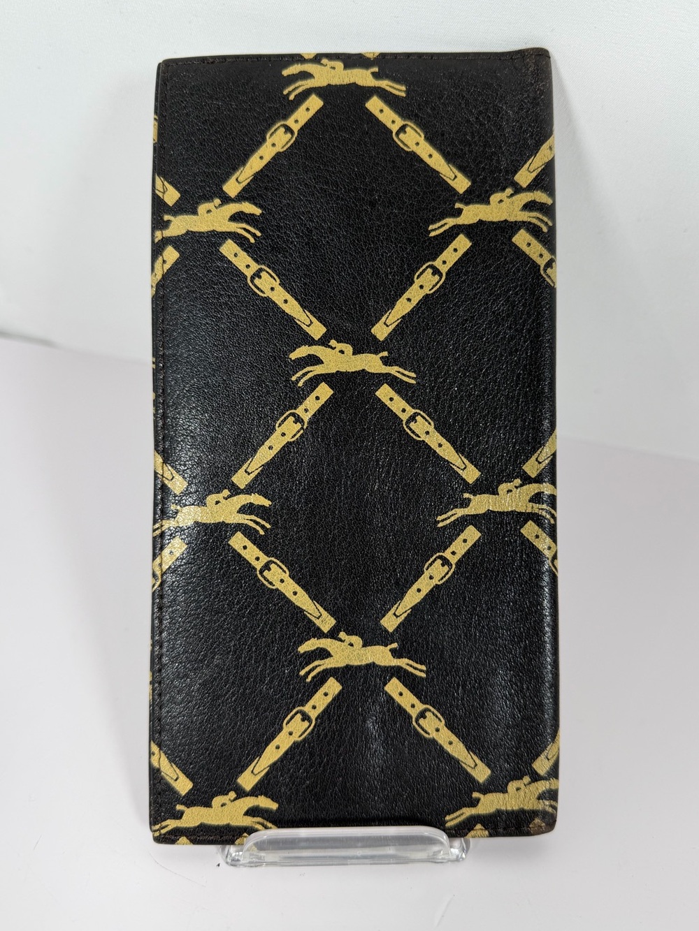 1301: Longchamp Vintage Horse & Belt Print Leather Long Wallet Brown Gold
